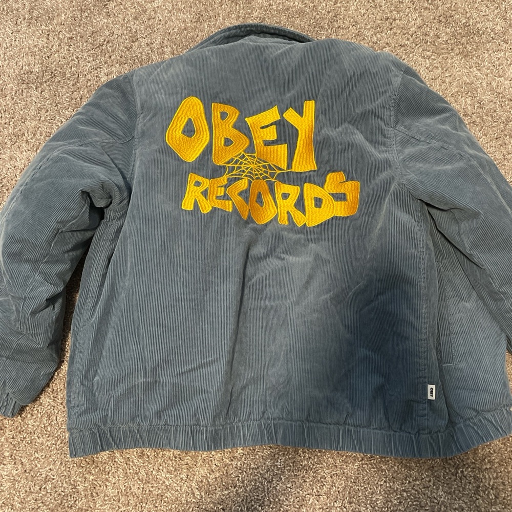 Obey Gray Corduroy Jacket with Yellow Graphic